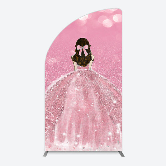 Lofaris Pink Glitter Bokeh Princess Birthday Half Moon Arch Backdrop