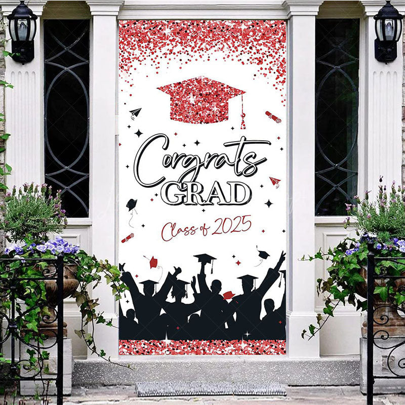 Lofaris Pink Glitter Class of 2025 Congrats Grad Door Cover