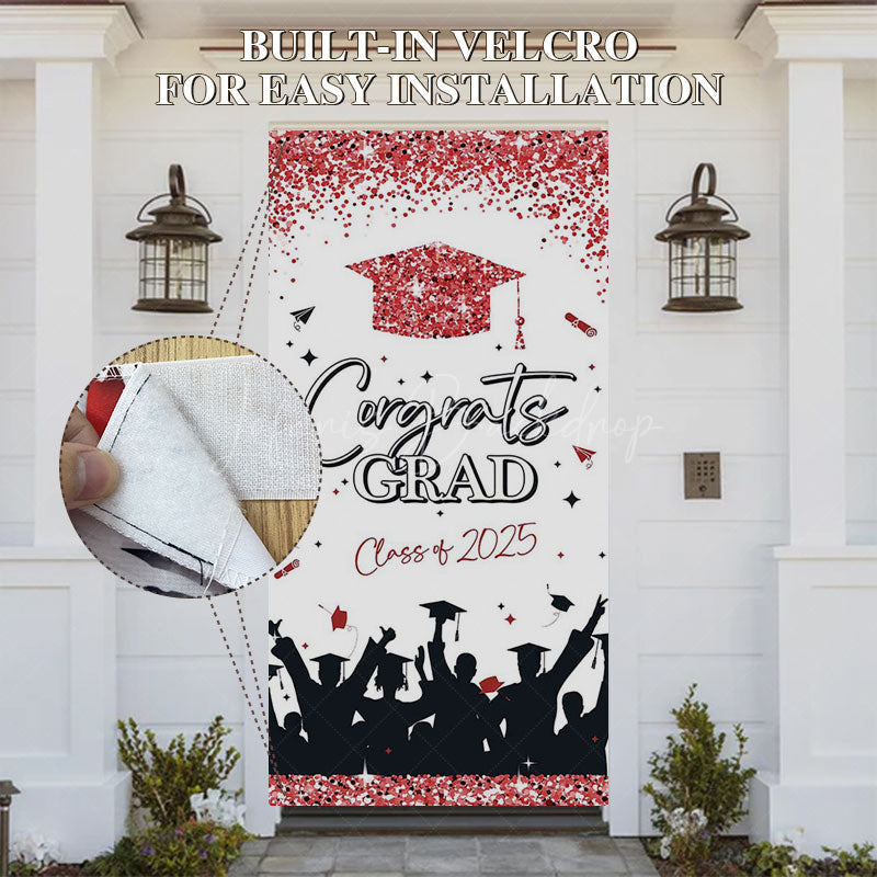 Lofaris Pink Glitter Class of 2025 Congrats Grad Door Cover