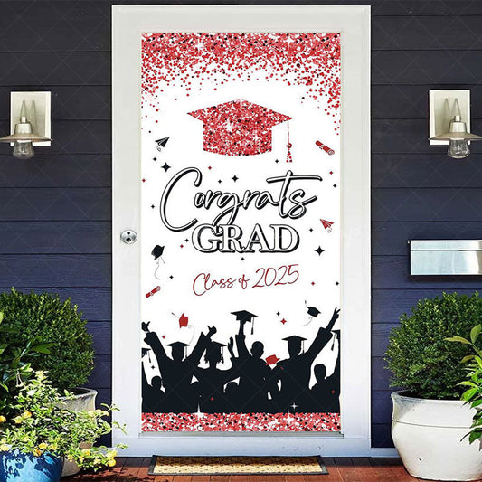 Lofaris Pink Glitter Class of 2025 Congrats Grad Door Cover