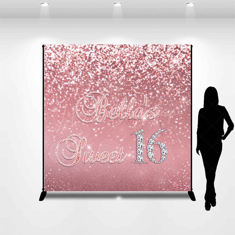 Lofaris Pink Glitter Custom Name Sweet 16 Birthday Backdrop