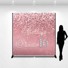 Lofaris Pink Glitter Custom Name Sweet 16 Birthday Backdrop
