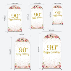 Lofaris Pink Glitter Floral Gold 90th Birthday Arch Backdrop