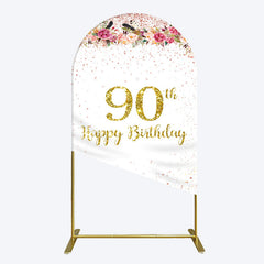 Lofaris Pink Glitter Floral Gold 90th Birthday Arch Backdrop