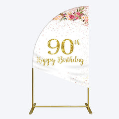 Lofaris Pink Glitter Floral Gold 90th Birthday Half Moon Arch Backdrop
