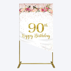 Lofaris Pink Glitter Floral Gold 90th Birthday Rectangle Backdrop