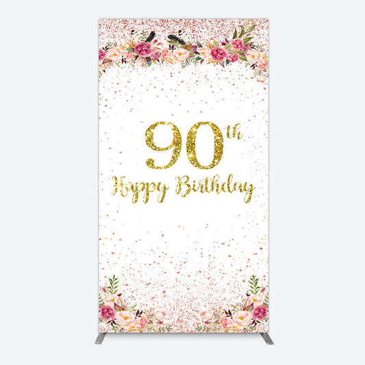 Lofaris Pink Glitter Floral Gold 90th Birthday Rectangle Backdrop