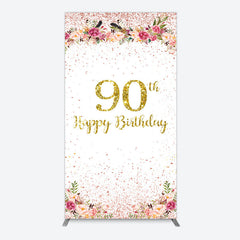 Lofaris Pink Glitter Floral Gold 90th Birthday Rectangle Backdrop