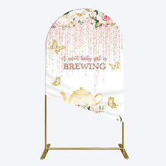 Lofaris Pink Glitter Floral Teapot Baby Shower Arch Backdrop