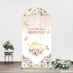 Lofaris Pink Glitter Floral Teapot Baby Shower Arch Backdrop