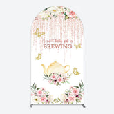 Lofaris Pink Glitter Floral Teapot Baby Shower Arch Backdrop