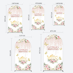 Lofaris Pink Glitter Floral Teapot Baby Shower Arch Backdrop
