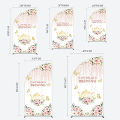 Lofaris Pink Glitter Floral Teapot Baby Shower Half Moon Arch Backdrop