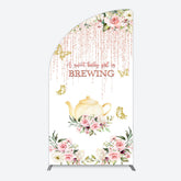 Lofaris Pink Glitter Floral Teapot Baby Shower Half Moon Arch Backdrop