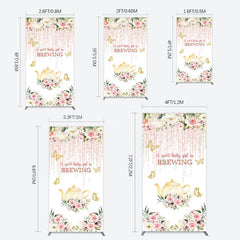 Lofaris Pink Glitter Floral Teapot Baby Shower Rectangle Backdrop