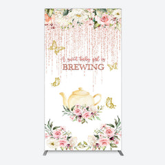 Lofaris Pink Glitter Floral Teapot Baby Shower Rectangle Backdrop