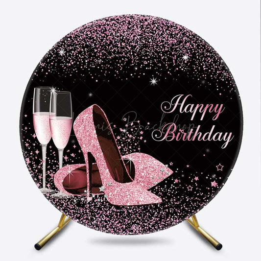 Lofaris Pink Glitter High Heels Women Birthday Round Backdrop