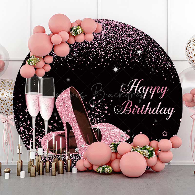 Lofaris Pink Glitter High Heels Women Birthday Round Backdrop