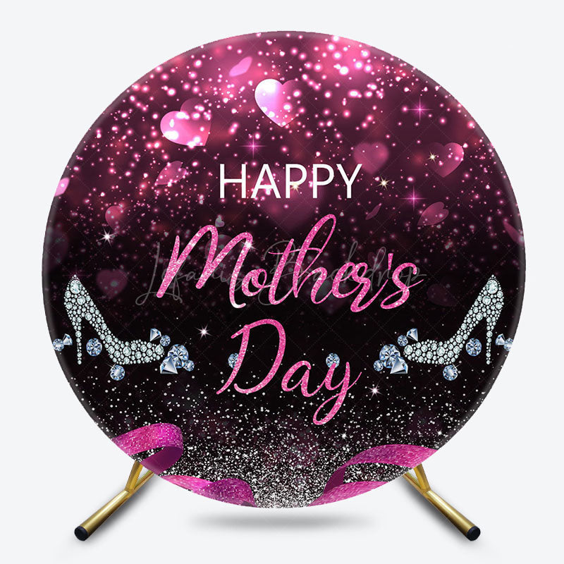 Lofaris Pink Glitter Highheel Round Happy Mothers Day Backdrop