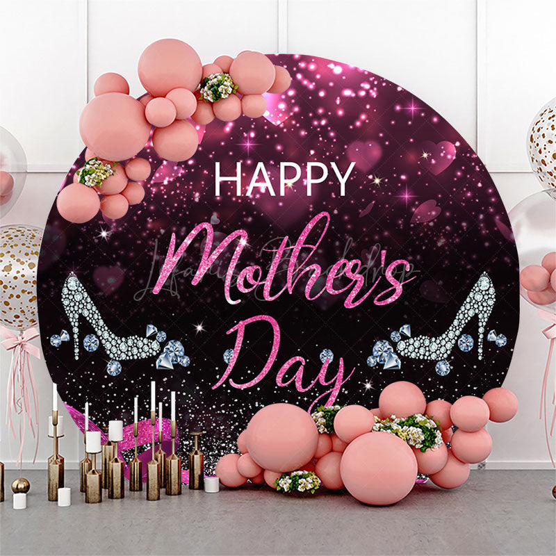 Lofaris Pink Glitter Highheel Round Happy Mothers Day Backdrop
