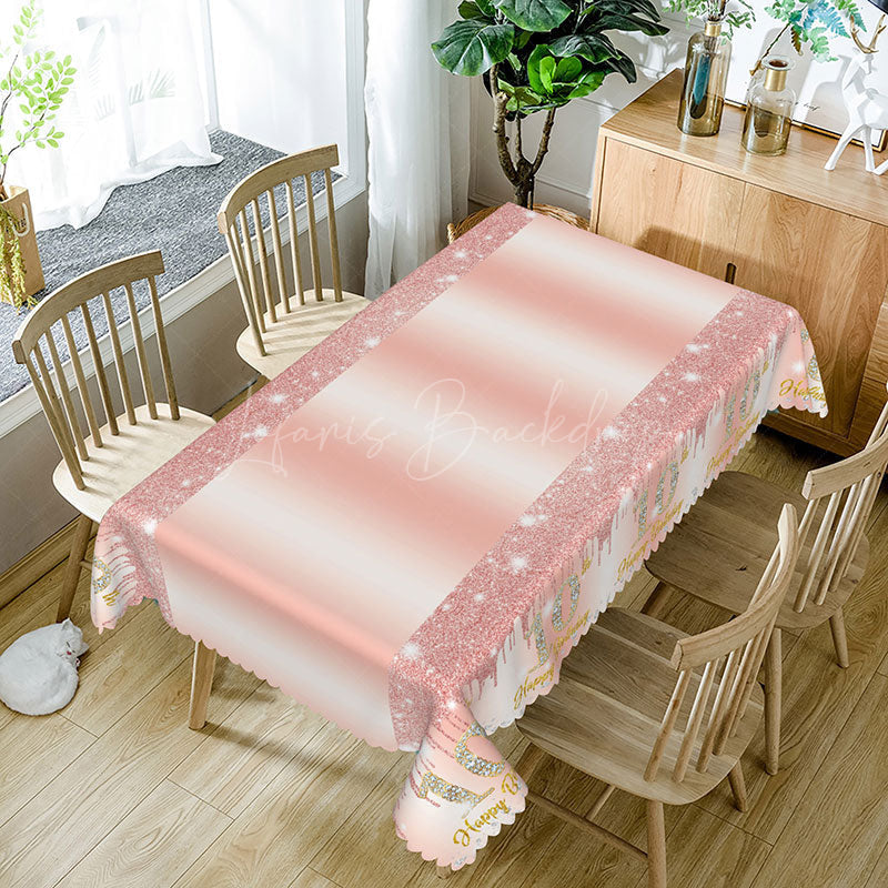 Lofaris Pink Glitter Pattern 10th Birthday Rectangle Tablecloth