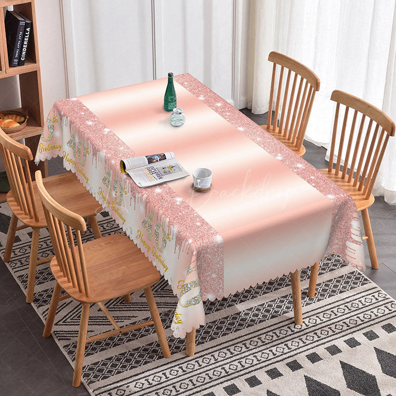 Lofaris Pink Glitter Pattern 40th Birthday Rectangle Tablecloth