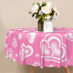 Lofaris Pink Glowing Heart Butterfly Round Tablecloth Romantic Shiny Love Table Cover for Valentine