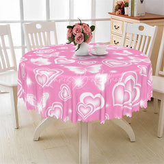 Lofaris Pink Glowing Heart Butterfly Round Tablecloth Romantic Shiny Love Table Cover for Valentine
