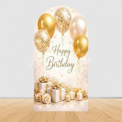 Lofaris Pink Gold Balloons Cake Arch Backdrop Happy Birthday Party Cover with Gifts Decor