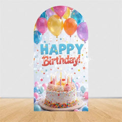 Lofaris Pink Gold Balloons Cake Arch Backdrop Happy Birthday Party Cover with Gifts Decor