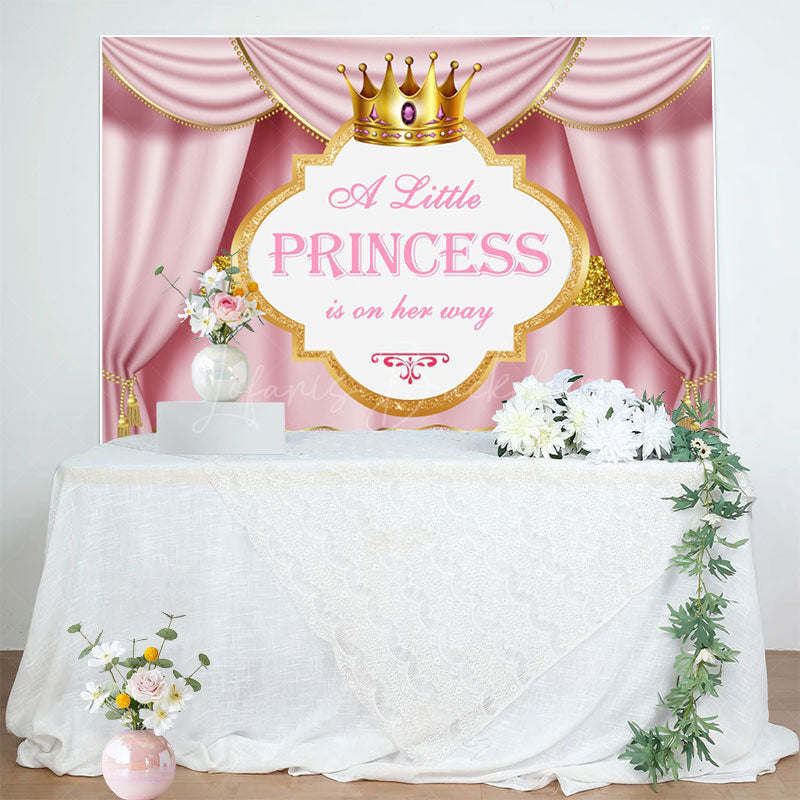 Lofaris Pink Gold Curtain Crown Princess Baby Shower Backdrop