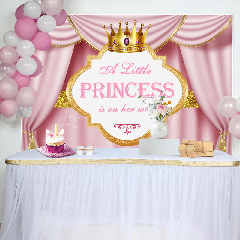 Lofaris Pink Gold Curtain Crown Princess Baby Shower Backdrop