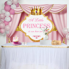 Lofaris Pink Gold Curtain Crown Princess Baby Shower Backdrop
