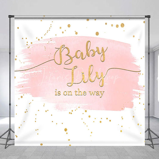 Lofaris Pink Gold Glitter Baby Name is on the Way Custom Backdrop for Shower Elegant Gender Reveal Decor