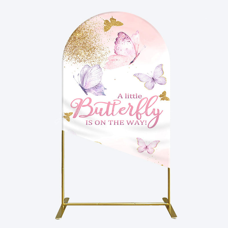Lofaris Pink Gold Glitter Butterfly Baby Shower Arch Backdrop