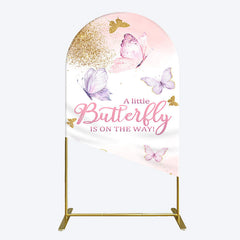 Lofaris Pink Gold Glitter Butterfly Baby Shower Arch Backdrop