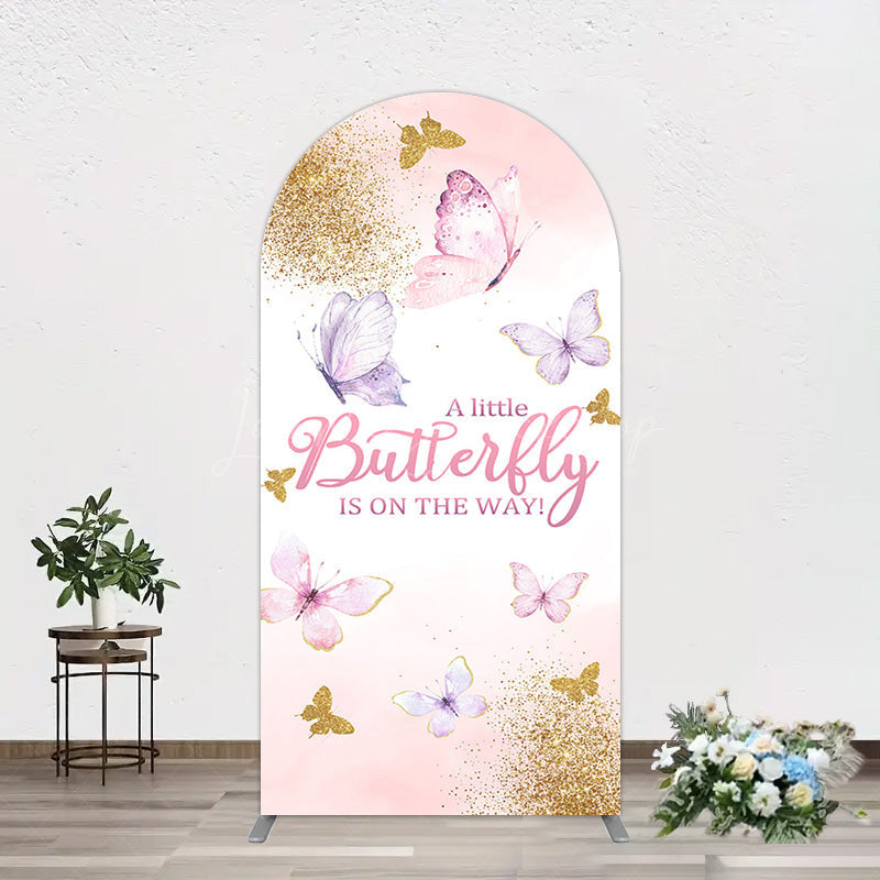 Lofaris Pink Gold Glitter Butterfly Baby Shower Arch Backdrop