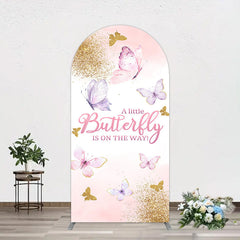 Lofaris Pink Gold Glitter Butterfly Baby Shower Arch Backdrop