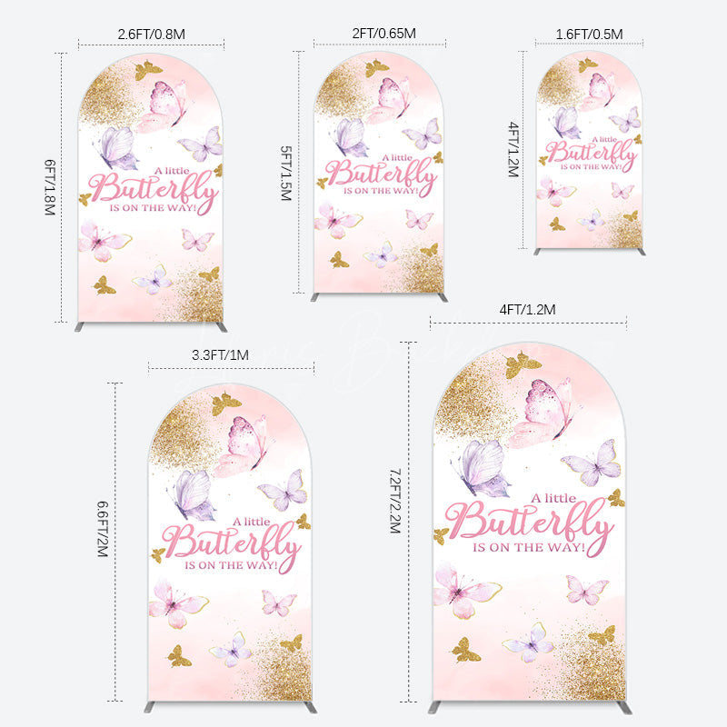 Lofaris Pink Gold Glitter Butterfly Baby Shower Arch Backdrop