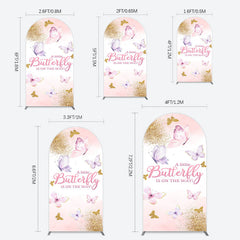 Lofaris Pink Gold Glitter Butterfly Baby Shower Arch Backdrop