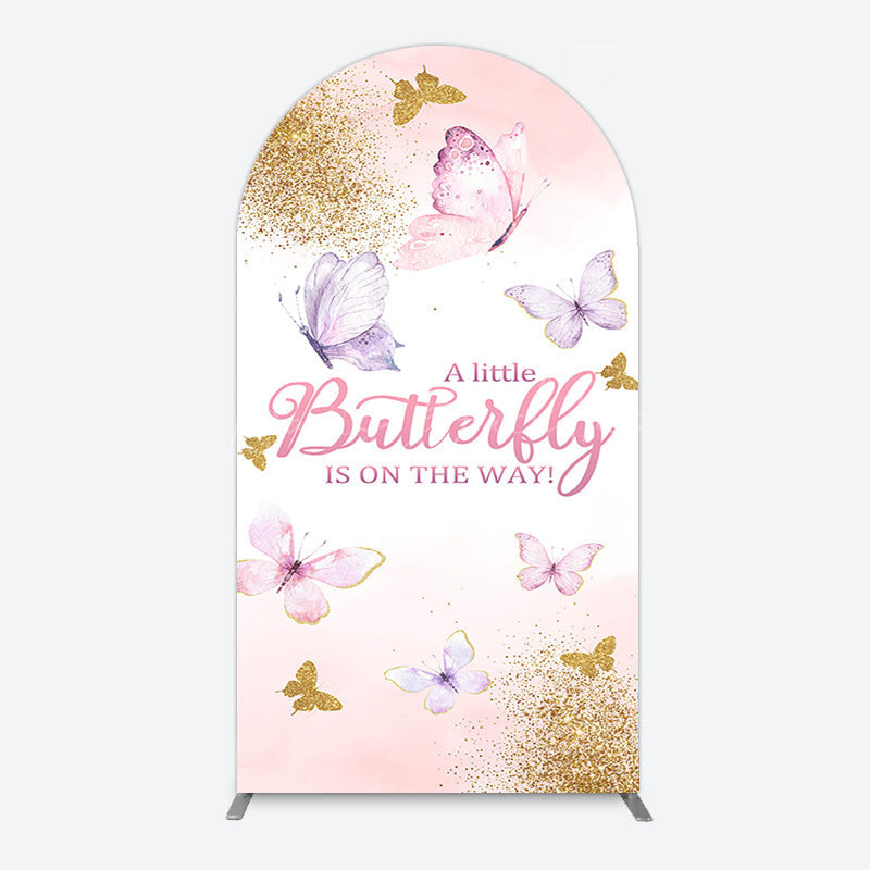 Lofaris Pink Gold Glitter Butterfly Baby Shower Arch Backdrop