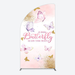 Lofaris Pink Gold Glitter Butterfly Baby Shower Half Moon Arch Backdrop