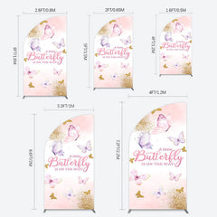 Lofaris Pink Gold Glitter Butterfly Baby Shower Half Moon Arch Backdrop