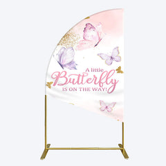 Lofaris Pink Gold Glitter Butterfly Baby Shower Half Moon Arch Backdrop