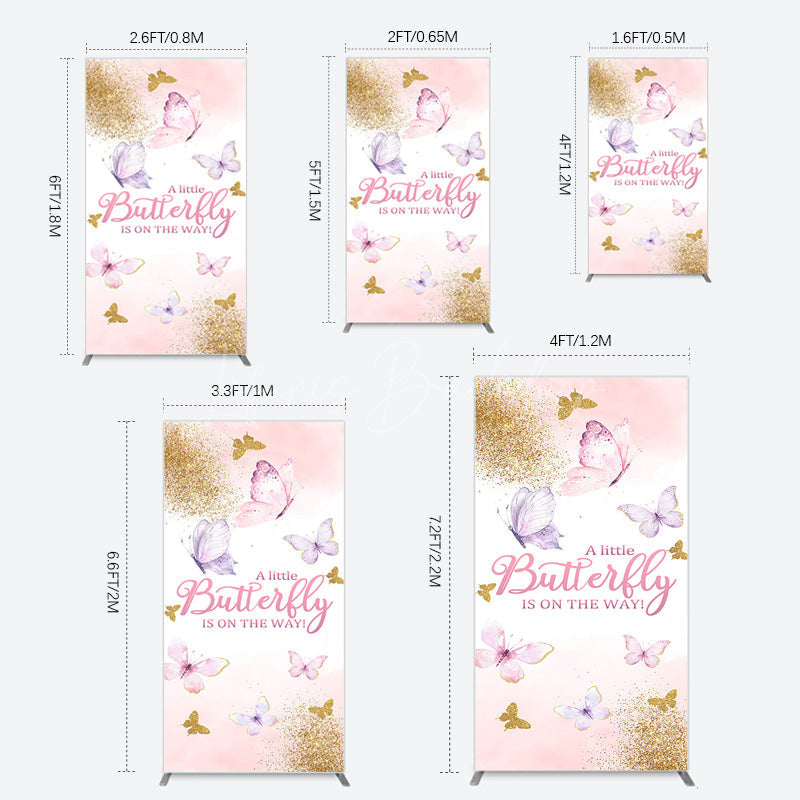 Lofaris Pink Gold Glitter Butterfly Baby Shower Rectangle Backdrop