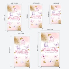 Lofaris Pink Gold Glitter Butterfly Baby Shower Rectangle Backdrop