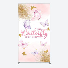 Lofaris Pink Gold Glitter Butterfly Baby Shower Rectangle Backdrop