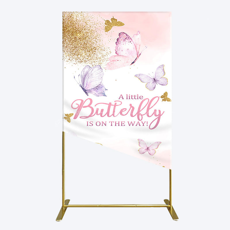 Lofaris Pink Gold Glitter Butterfly Baby Shower Rectangle Backdrop