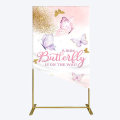 Lofaris Pink Gold Glitter Butterfly Baby Shower Rectangle Backdrop