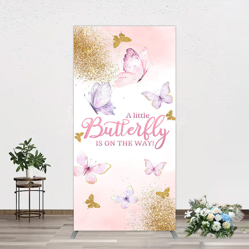 Lofaris Pink Gold Glitter Butterfly Baby Shower Rectangle Backdrop